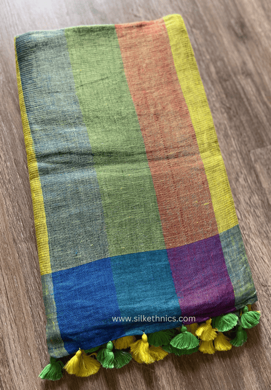 Handcrafted vibrant Varnika linen saree