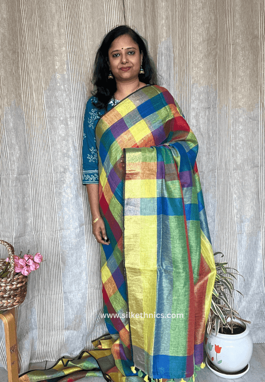 Handcrafted vibrant Varnika linen saree