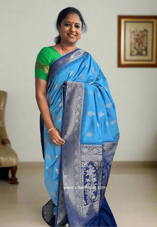 Ocean blue Madhuram soft silk saree