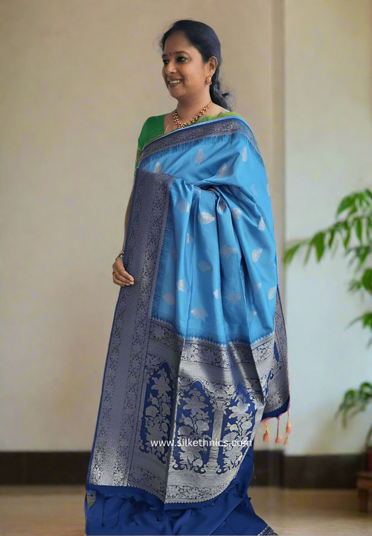 Ocean blue Madhuram soft silk saree