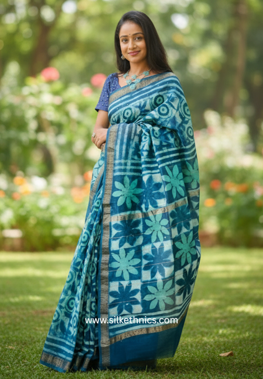 Shades of blue Maheswari silk saree