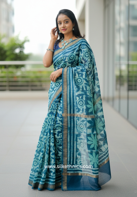 Shades of blue Maheswari silk saree