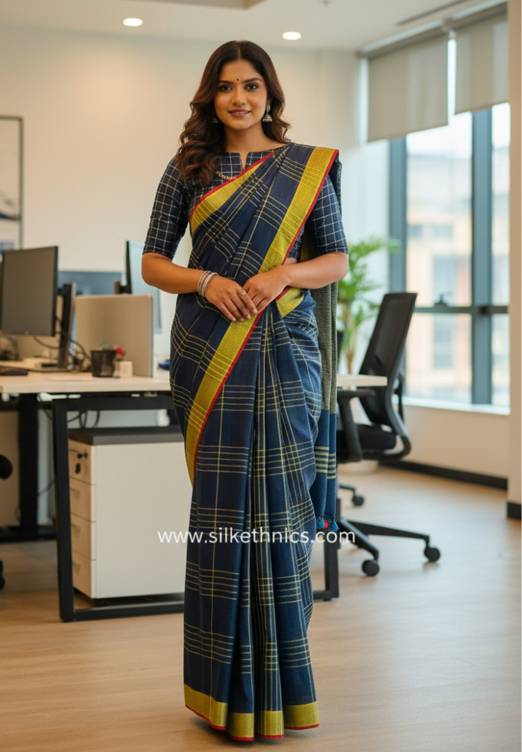 Midnight blue Varnika linen saree