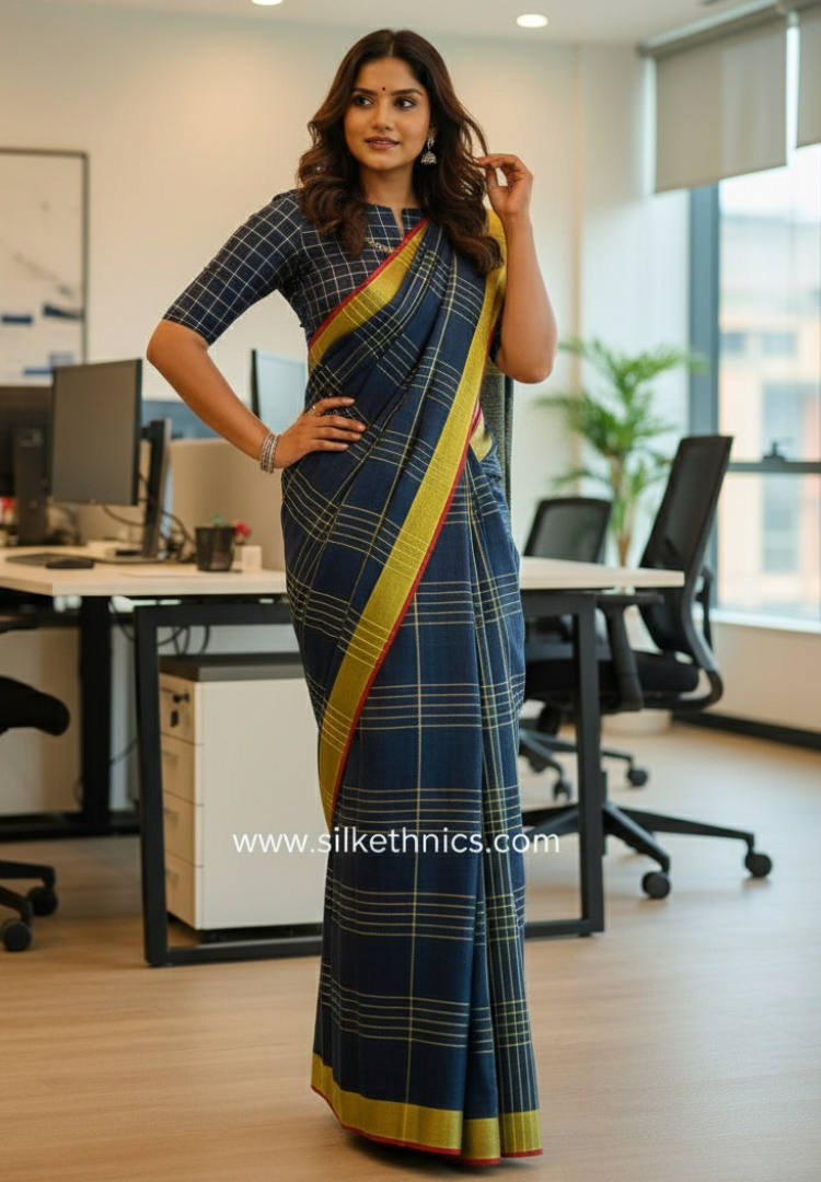 Midnight blue Varnika linen saree
