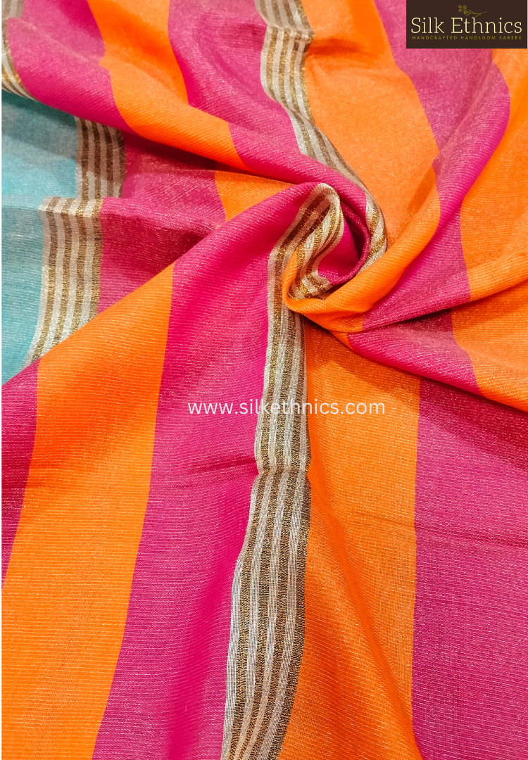 Metallic blue tissue linen saree