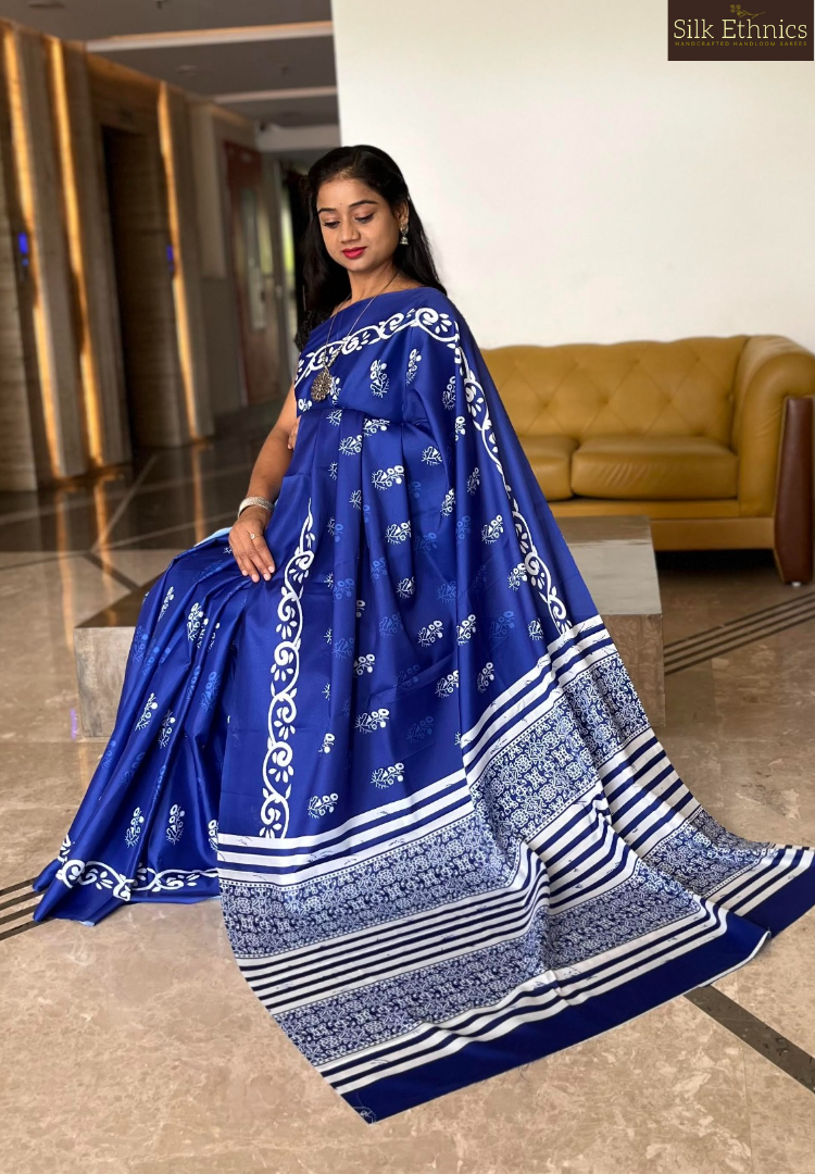 Indigo blue soft  Mashru silk  saree