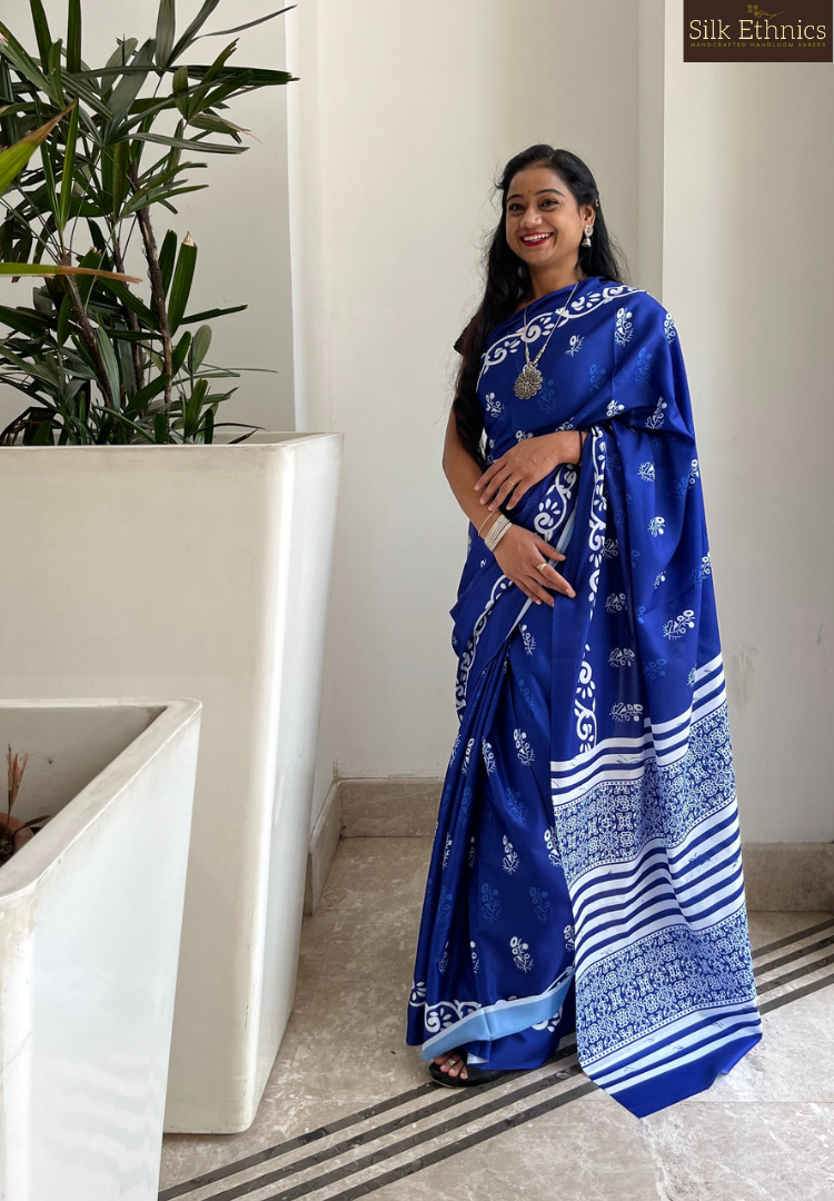 Indigo blue soft  Mashru silk  saree