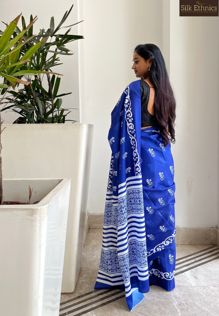 Indigo blue soft  Mashru silk  saree