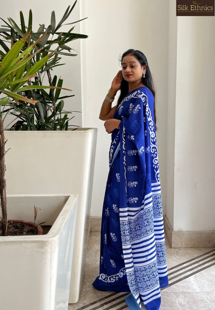 Indigo blue soft  Mashru silk  saree