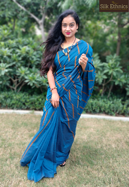 Sapphire Blue pure khadi handloom saree