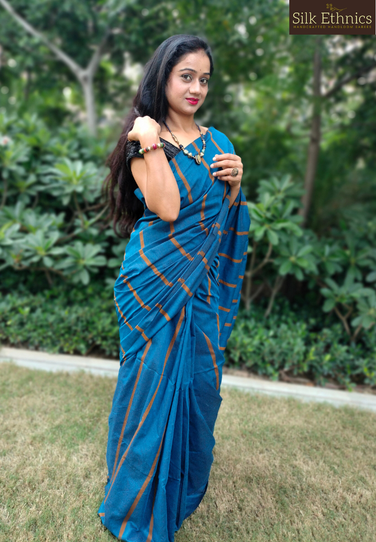 Sapphire Blue pure khadi handloom saree