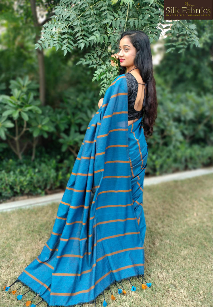 Sapphire Blue pure khadi handloom saree