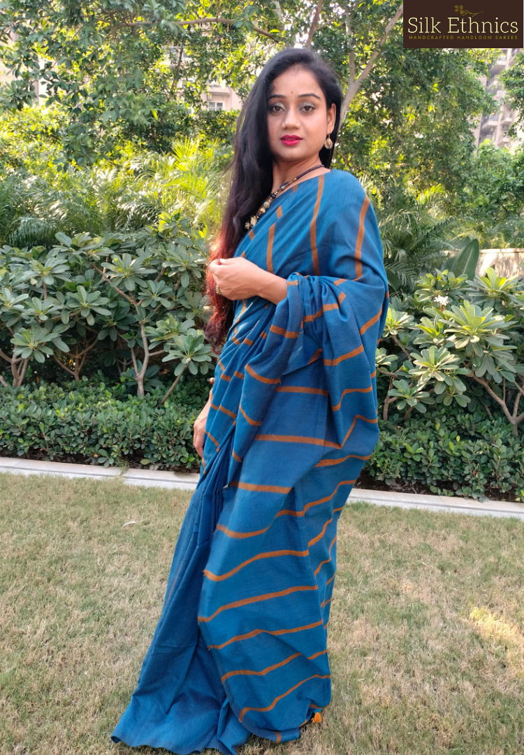 Sapphire Blue pure khadi handloom saree