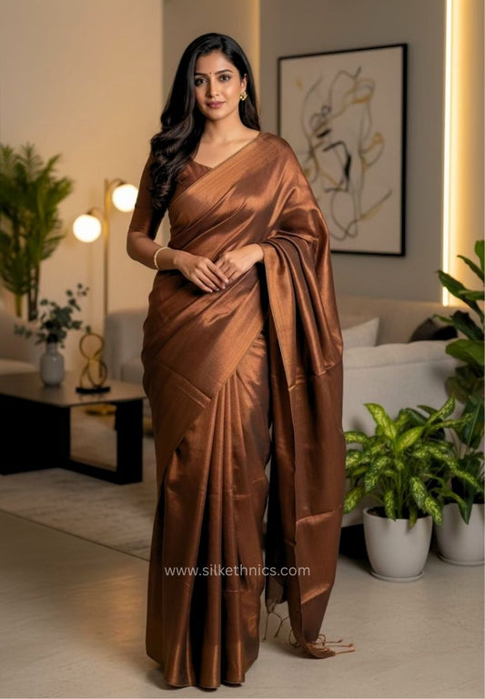 Metallic Bronze Raaga handloom tissue saree - Dhara