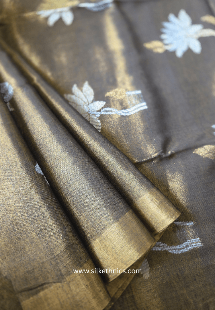 Bronze Gold Tissue Linen handloom Saree