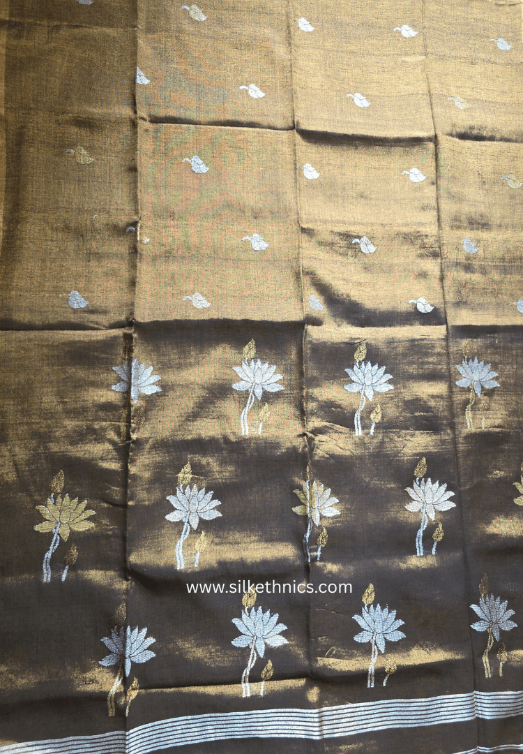 Bronze Gold Tissue Linen handloom Saree