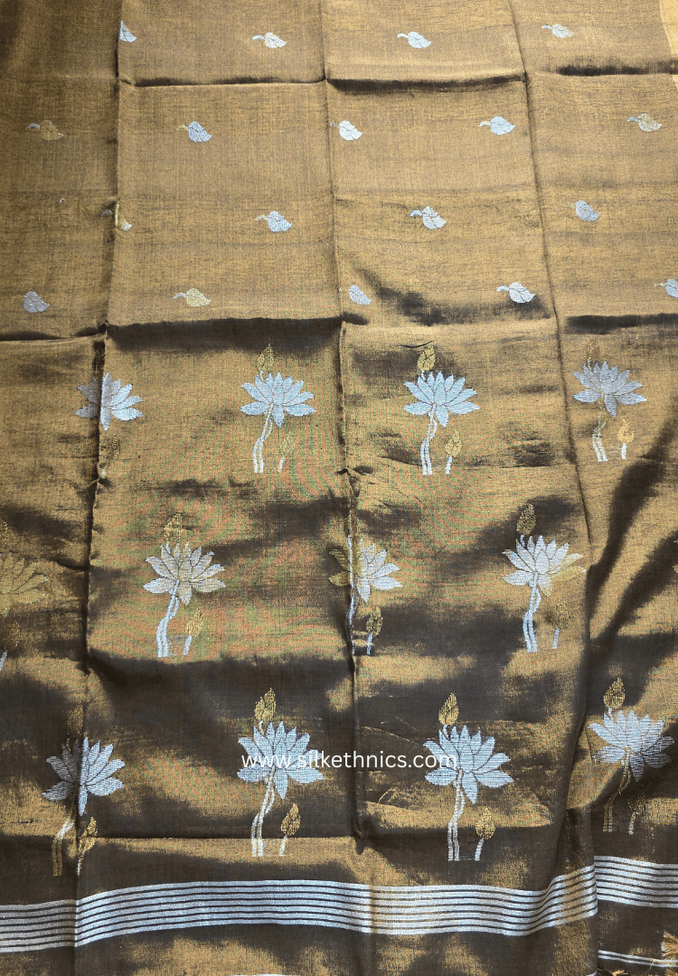 Bronze Gold Tissue Linen handloom Saree