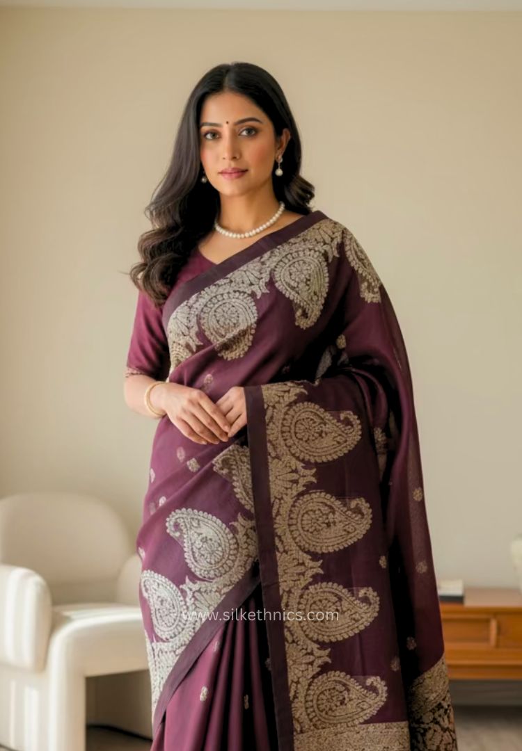 Rich wine Aarti linen saree