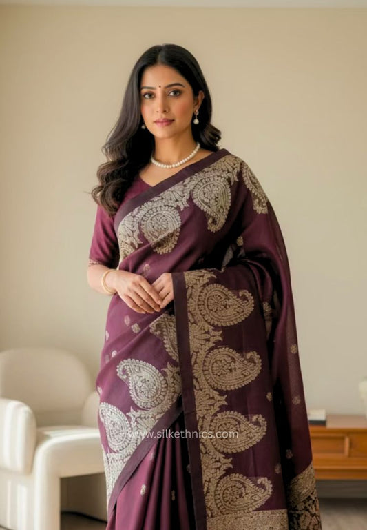Rich wine Aarti linen saree