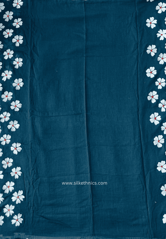 Teal green Swetha Mul cotton saree