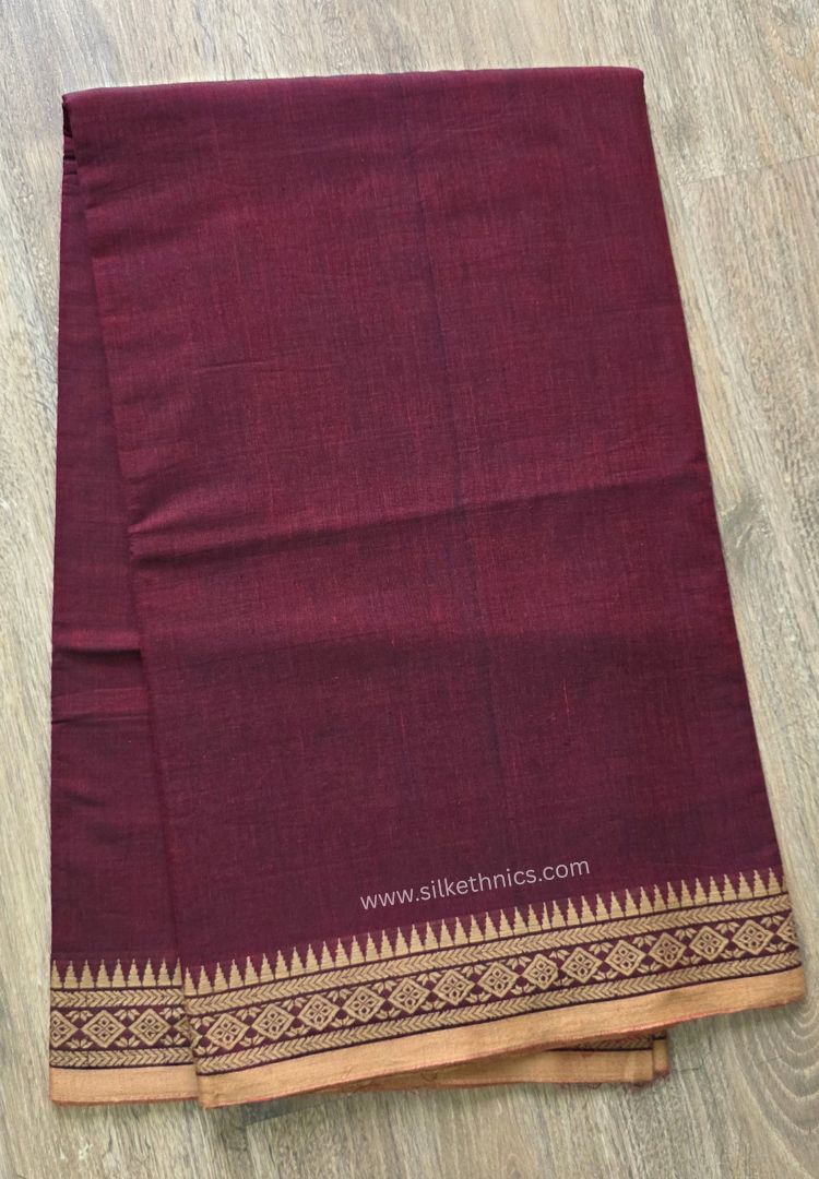 Dark maroon Dhaniakhali Handloom Cotton saree
