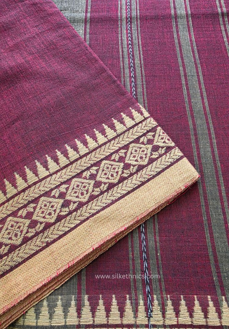 Dark maroon Dhaniakhali Handloom Cotton saree
