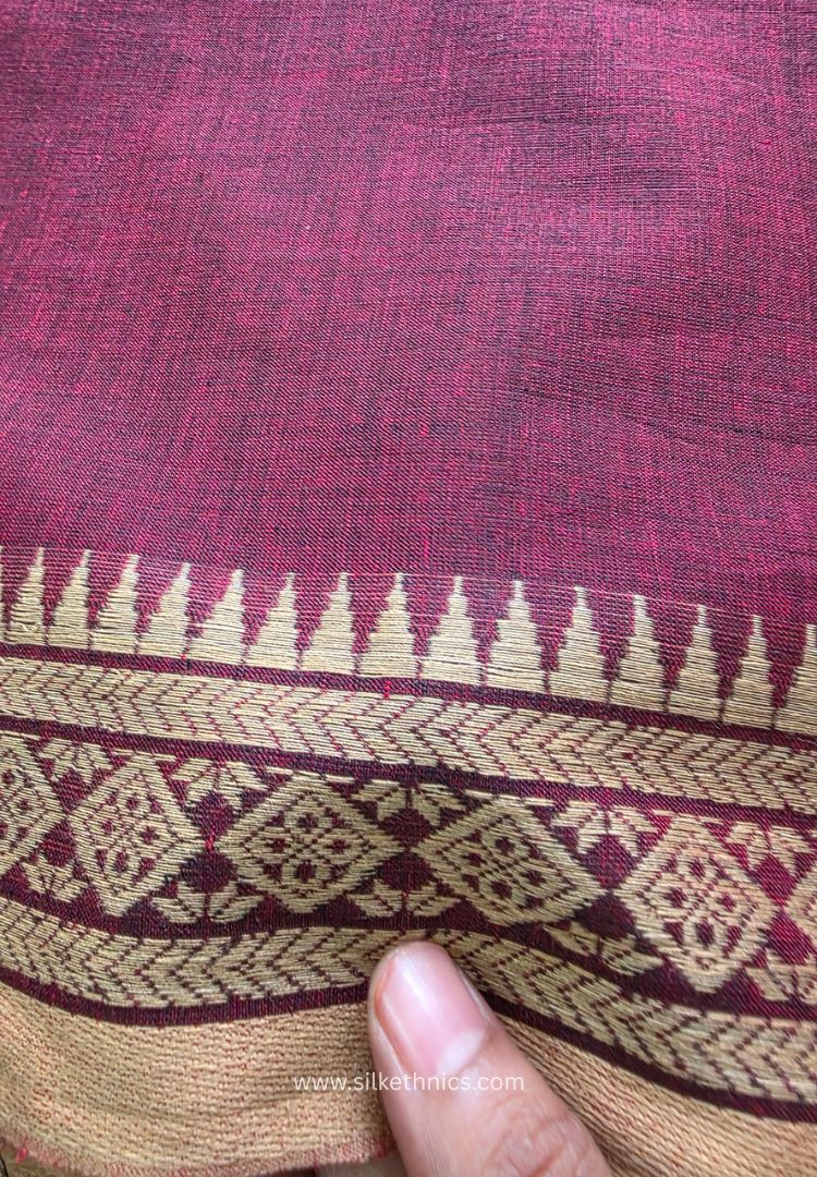 Dark maroon Dhaniakhali Handloom Cotton saree
