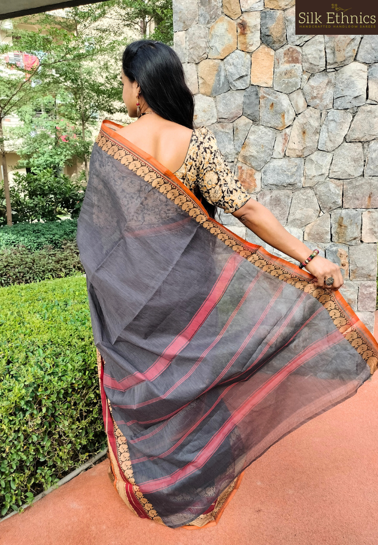 Lead grey Mangalagiri pure handloom saree