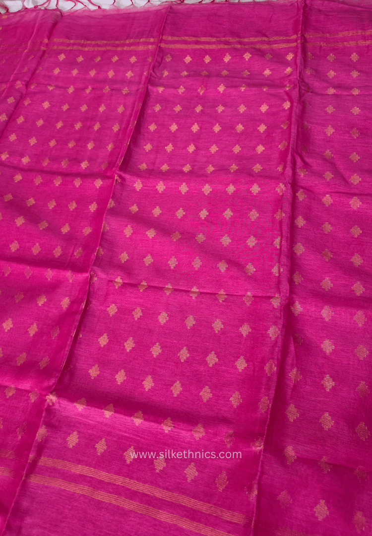Dark Pink Kota Linen Silk cutwork saree