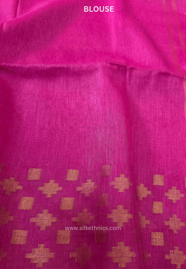 Dark Pink Kota Linen Silk cutwork saree