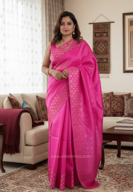 Dark Pink Kota Linen Silk cutwork saree