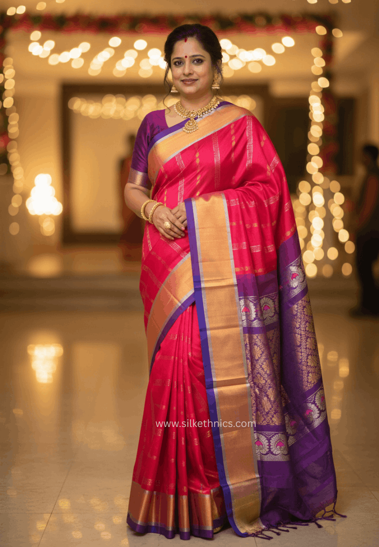 Ruby red pure Mangalagiri silk saree