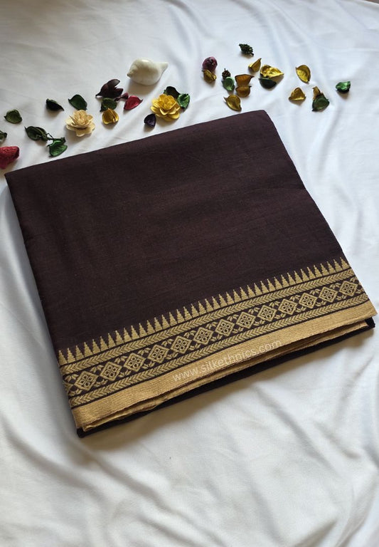 Deep Brown Dhaniakhali Handloom Cotton saree