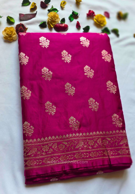 Deep magenta Banarasi Mashru Katan silk saree
