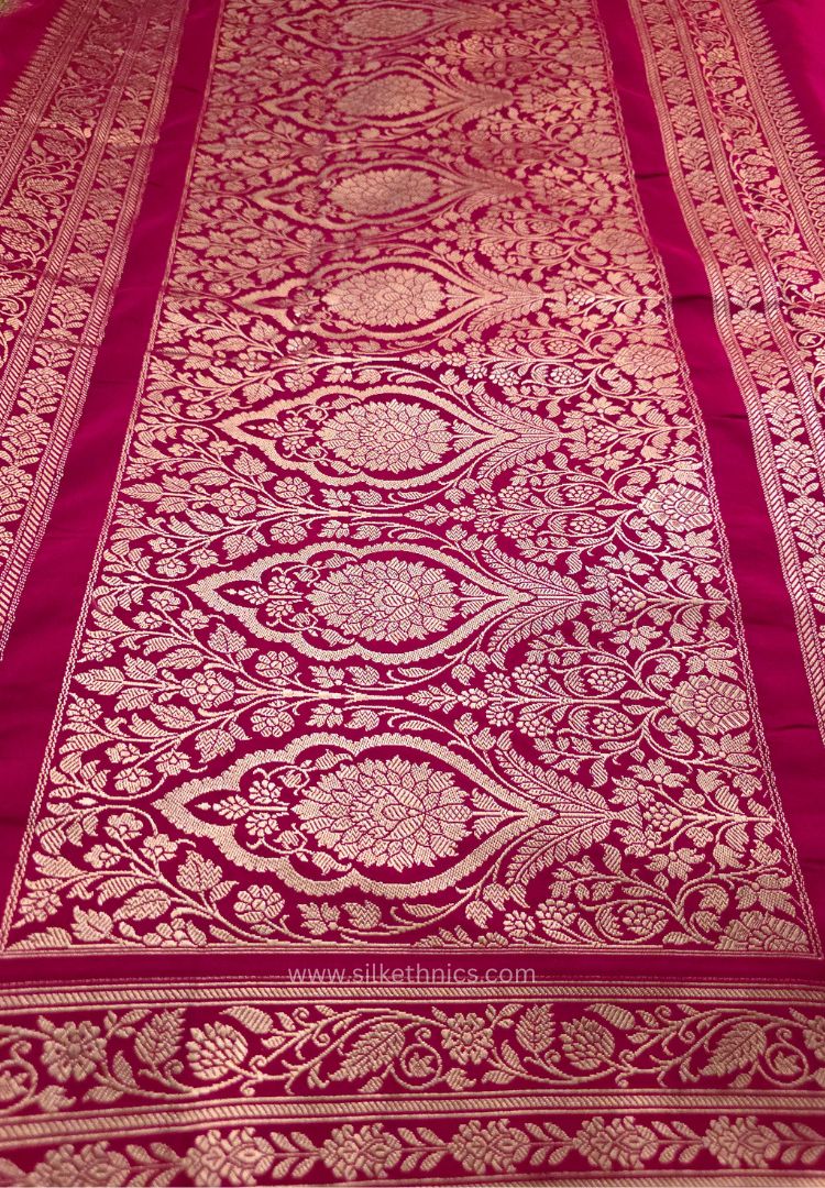Deep magenta Banarasi Mashru Katan silk saree
