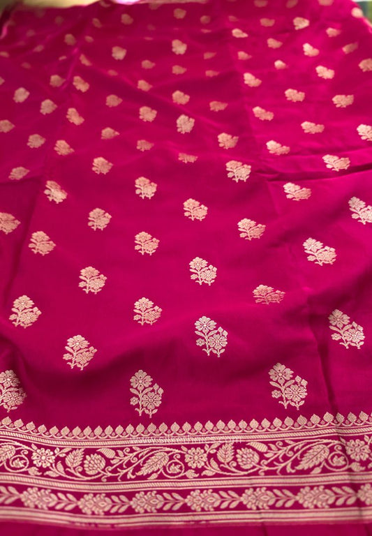 Deep magenta Banarasi Mashru Katan silk saree