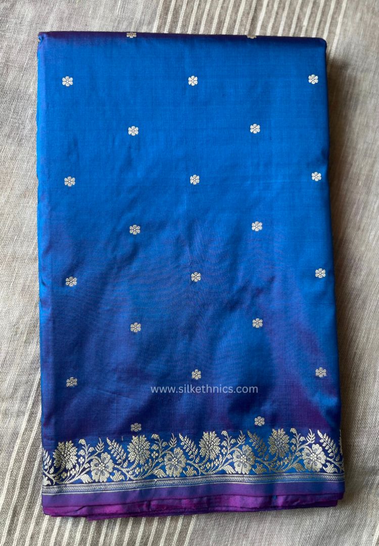 Dual tone Blue pure Banarasi Katan silk saree (Silk Mark)
