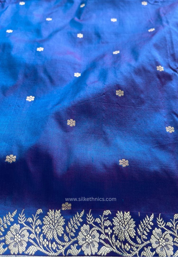 Dual tone Blue pure Banarasi Katan silk saree (Silk Mark)