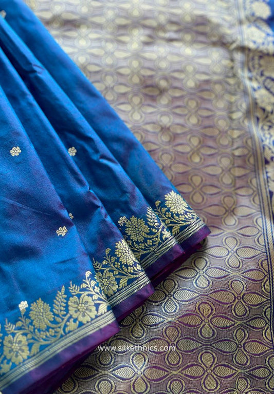 Dual tone Blue pure Banarasi Katan silk saree (Silk Mark)