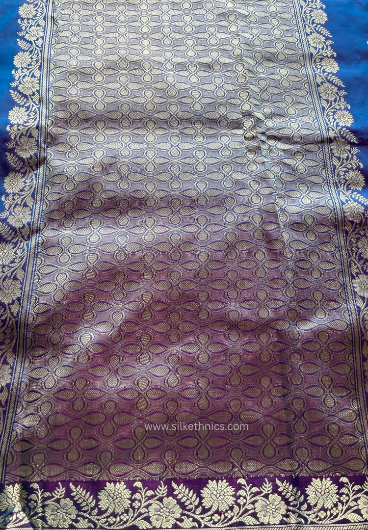 Dual tone Blue pure Banarasi Katan silk saree (Silk Mark)