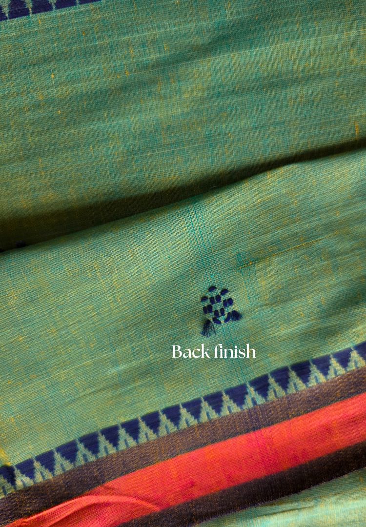 Rich Emerald green Dhaniakhali handloom cotton saree