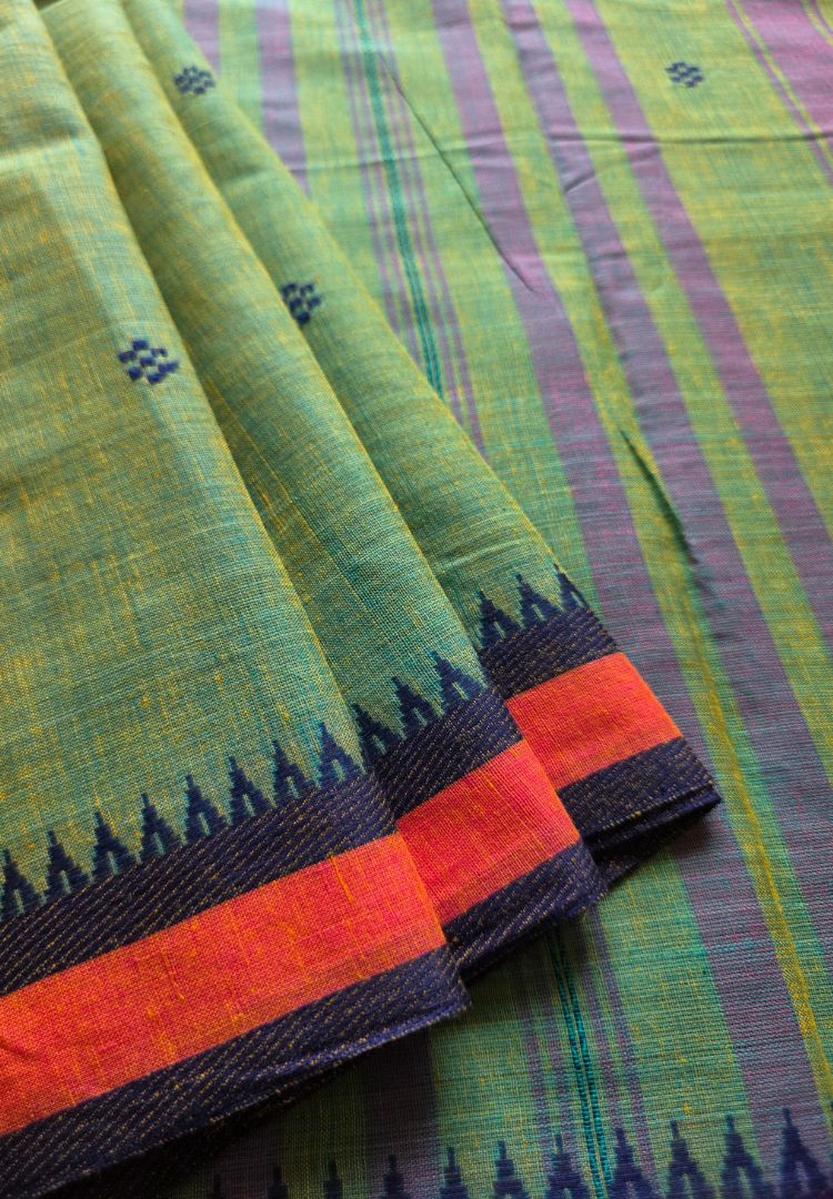 Rich Emerald green Dhaniakhali handloom cotton saree