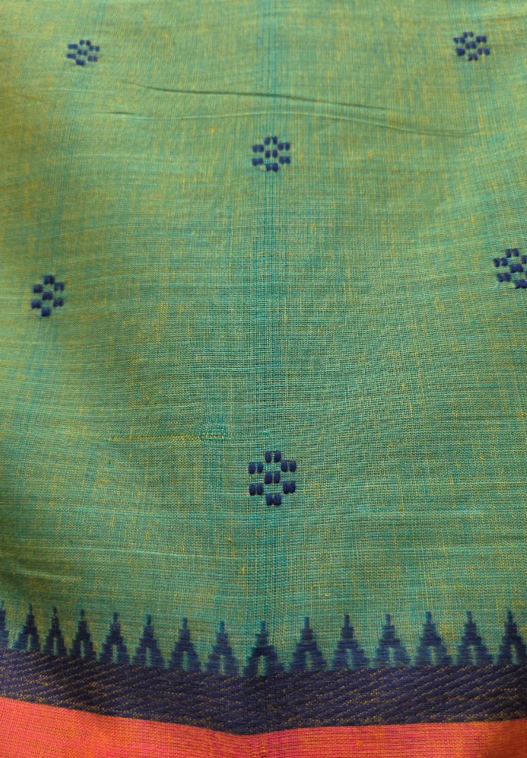 Rich Emerald green Dhaniakhali handloom cotton saree