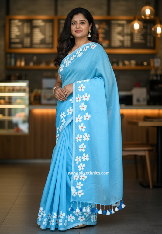 Electric Blue Swetha mulcotton saree