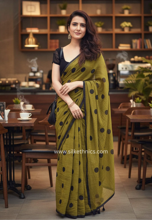 Olive green Rangreet Polka saree