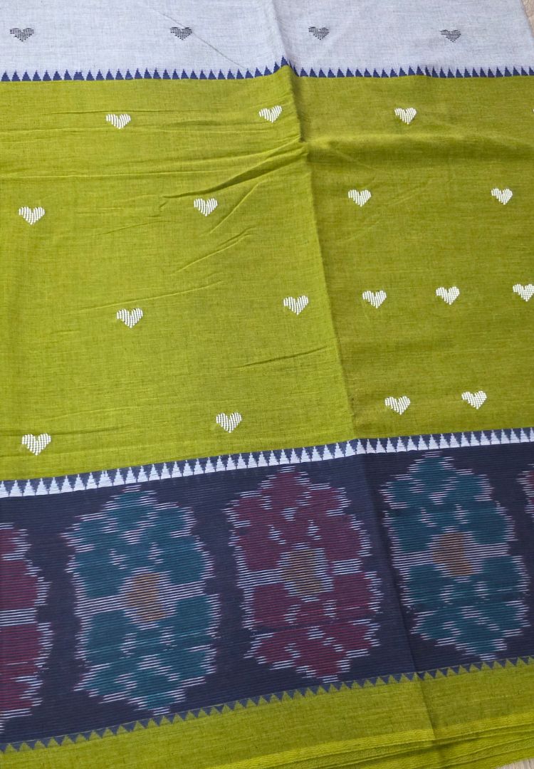 Fern Green Dhaniakhali Handloom Ikkat Cotton saree (pre-order)