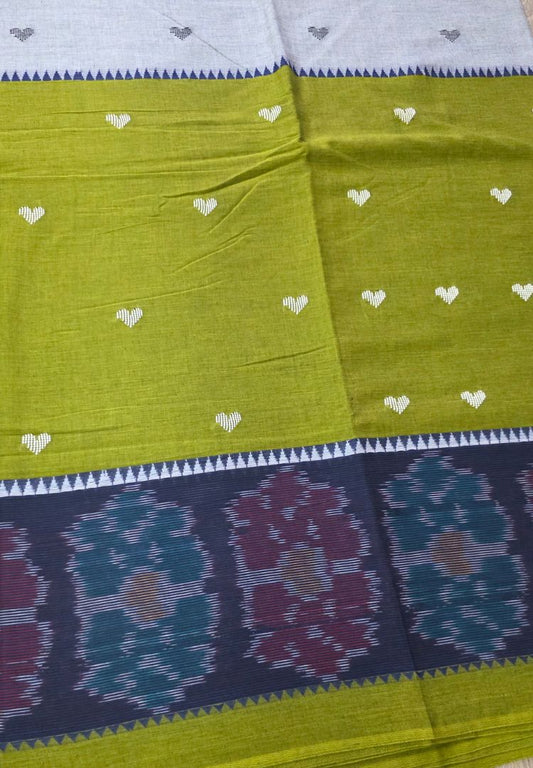 Fern Green Dhaniakhali Handloom Ikkat Cotton saree