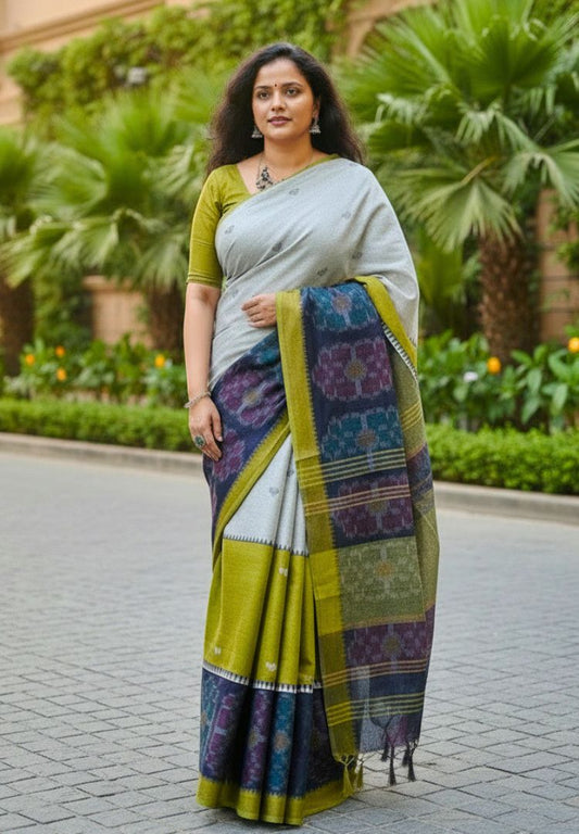 Fern Green Dhaniakhali Handloom Ikkat Cotton saree (pre-order)