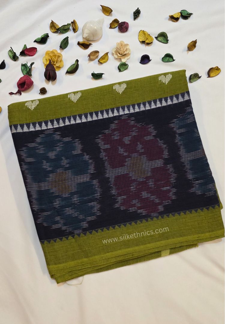 Fern Green Dhaniakhali Handloom Ikkat Cotton saree