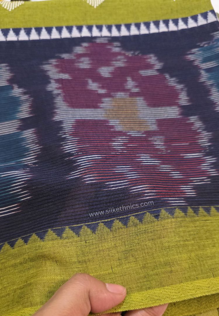 Fern Green Dhaniakhali Handloom Ikkat Cotton saree